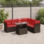 Set sofás jardín y cojines 7 pzas ratán sintético acacia marrón
