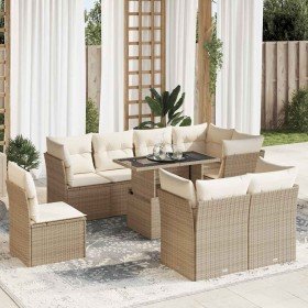 Set de sofás de jardín con cojines 9 pzas ratán sintético beige en Conjuntos de jardín | Comprar online en Foro24