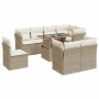 Set de sofás de jardín con cojines 9 pzas ratán sintético beige