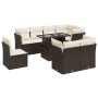 Set de sofás de jardín 9 pzas y cojines ratán sintético marrón