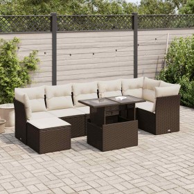 Set sofás de jardín 8 piezas y cojines ratán sintético marrón