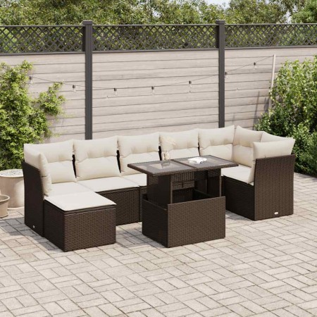 Set sofás de jardín 8 piezas y cojines ratán sintético marrón