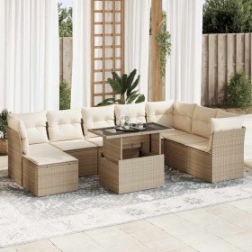 Set de sofás de jardín con cojines 9 pzas ratán sintético beige