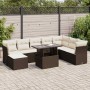 Set de sofás de jardín 9 pzas y cojines ratán sintético marrón