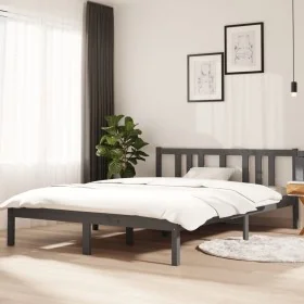 Estructura de cama madera maciza gris 140x200 cm de vidaXL, Camas y somieres - Ref: Foro24-814886, Precio: 113,74 €, Descuent...