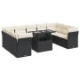 Set de sofás de jardín y cojines 10 pzas ratán sintético negro