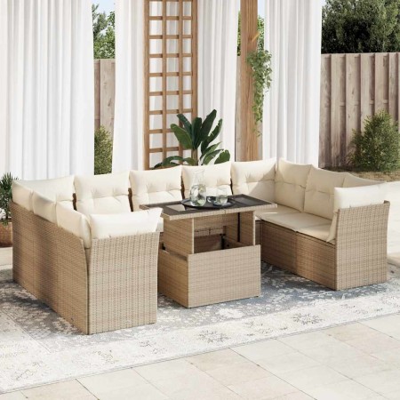 Juego de sofás jardín con cojines beige 10 pzas ratán sintético