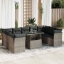Set de sofás de jardín y cojines 10 pzas ratán sintético gris