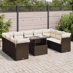 Set de sofás de jardín 10 pzas y cojines ratán sintético marrón