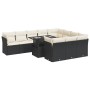 Set de sofás de jardín 11 pzas y cojines ratán sintético negro