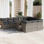 Set de sofás de jardín 11 pzas y cojines ratán sintético gris