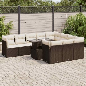 Set de sofás de jardín 11 pzas cojines ratán sintético marrón
