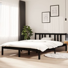 Estructura de cama madera maciza negra 140x200 cm