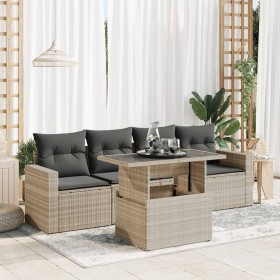 Set de sofás jardín y cojines 5 pzas ratán sintético gris claro