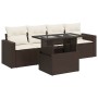 Set comedor de jardín 5 piezas y cojines ratán sintético marrón