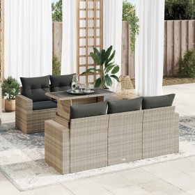 Set de sofás de jardín 6 pzas y cojines ratán sintético gris