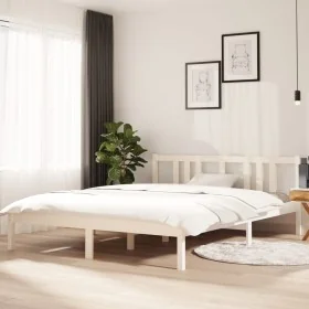 Weißes Massivholzbettgestell King Size 150x200 cm von vidaXL, Betten und Lattenroste - Ref: Foro24-814890, Preis: 114,79 €, R...