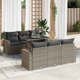 Set de sofás de jardín 7 pzas con cojines ratán sintético gris