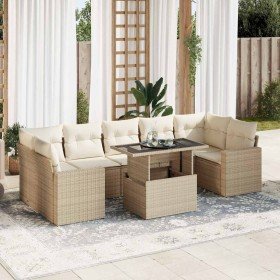 Set de sofás de jardín y cojines 8 piezas ratán sintético beige