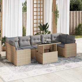 Set de sofás de jardín y cojines 8 piezas ratán sintético beige