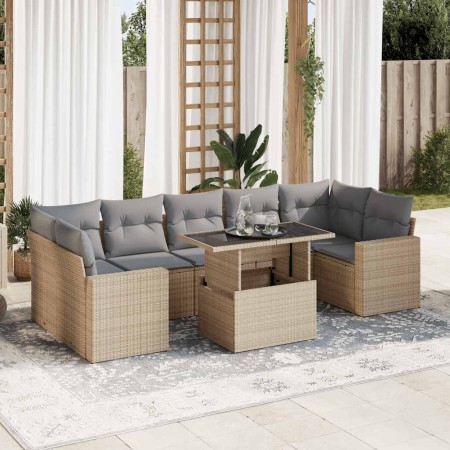 Set de sofás de jardín y cojines 8 piezas ratán sintético beige