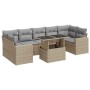 Set de sofás de jardín y cojines 8 piezas ratán sintético beige