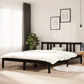Schwarzer Massivholzbettrahmen King Size 150x200 cm von vidaXL, Betten und Lattenroste - Ref: Foro24-814893, Preis: 144,50 €,...