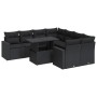 Set de sofás de jardín con cojines 9 pzas ratán sintético negro
