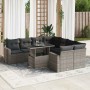 Set de sofás de jardín con cojines 9 pzas ratán sintético gris