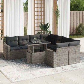 Set de sofás de jardín con cojines 9 pzas ratán sintético gris
