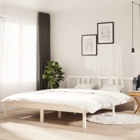 Estructura de cama de madera maciza blanco 160x200 cm de vidaXL, Camas y somieres - Ref: Foro24-814895, Precio: 102,51 €, Des...