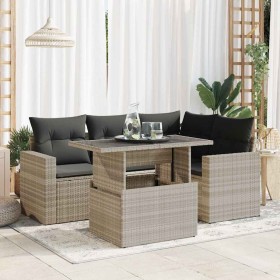 Set de sofás jardín y cojines 5 pzas ratán sintético gris claro