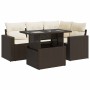 Set comedor de jardín 5 piezas y cojines ratán sintético marrón