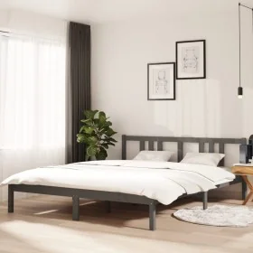 Grauer Massivholzbettrahmen 160x200 cm von vidaXL, Betten und Lattenroste - Ref: Foro24-814896, Preis: 119,94 €, Rabatt: %