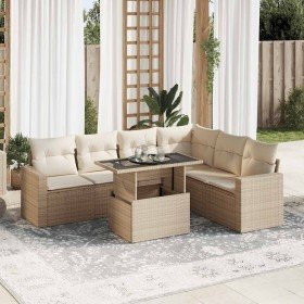 Set sofás de jardín 7 piezas y cojines ratán sintético beige Set sofás de jardín 7 piezas y cojines ratán sintético beige
