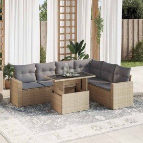 Set sofás de jardín 7 piezas y cojines ratán sintético beige Set sofás de jardín 7 piezas y cojines ratán sintético beige