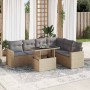 Set sofás de jardín 7 piezas y cojines ratán sintético beige
