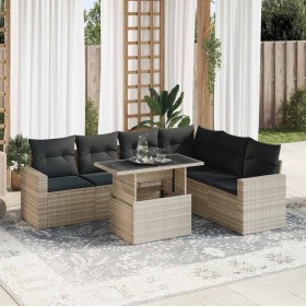 Set de sofás de jardín 7 pzas con cojines ratán PE gris claro