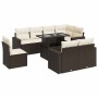 Set de sofás de jardín 9 pzas y cojines ratán sintético marrón