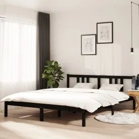 Estructura de cama de madera maciza negra 160x200 cm