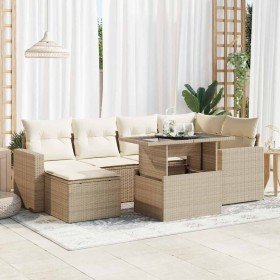 Set sofás de jardín 7 piezas y cojines ratán sintético beige Set sofás de jardín 7 piezas y cojines ratán sintético beige