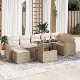 Set de sofás de jardín y cojines 8 piezas ratán sintético beige