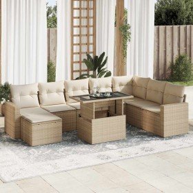 Set de sofás de jardín con cojines 9 pzas ratán sintético beige en Conjuntos de jardín | Comprar online en Foro24