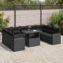 Set de sofás de jardín y cojines 10 pzas ratán sintético negro