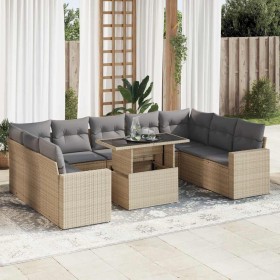 Juego de sofás jardín con cojines beige 10 pzas ratán sintético