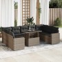 Set de sofás de jardín y cojines 10 pzas ratán sintético gris