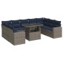 Set sofás jardín y cojines 10 pzas ratán sintético acacia gris