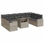 Set sofás jardín 10 pzas con cojines ratán sintético gris claro