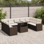 Set de sofás de jardín 10 pzas y cojines ratán sintético marrón