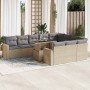 Set de sofás de jardín 11pzas con cojines ratán sintético beige